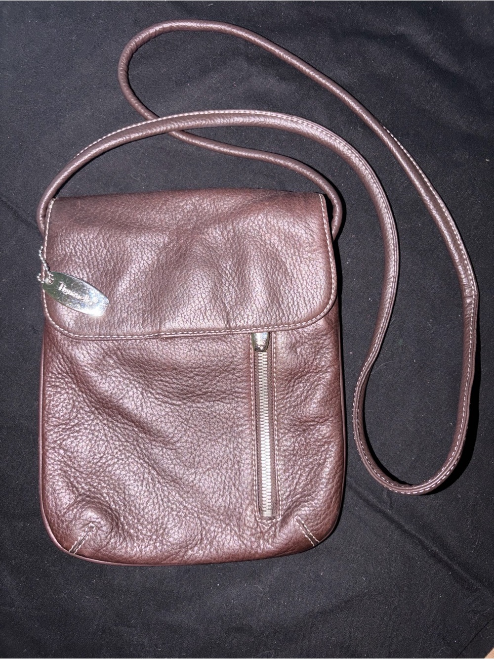 Tignanello Brown Pebbled Leather Crossbody Bag
